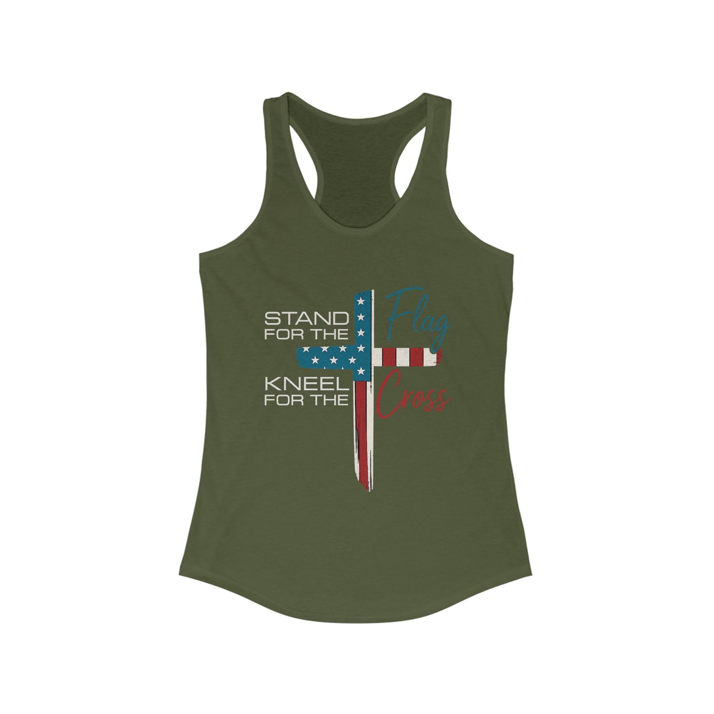 Patriotic Women's Racerback Tank | Stand for the Flag & Cross | Perfect for Independence Day, Memorial Day, or Everyday Wear
