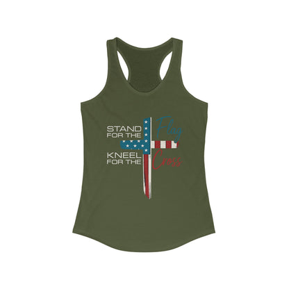 Patriotic Women's Racerback Tank | Stand for the Flag & Cross | Perfect for Independence Day, Memorial Day, or Everyday Wear