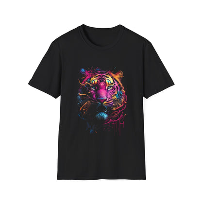 Colorful Tiger Graphic T-Shirt, Unisex Softstyle Tee, Animal Lover Gift, Nature Lover Apparel, Eco-Friendly Fashion, Summer Casual Wear