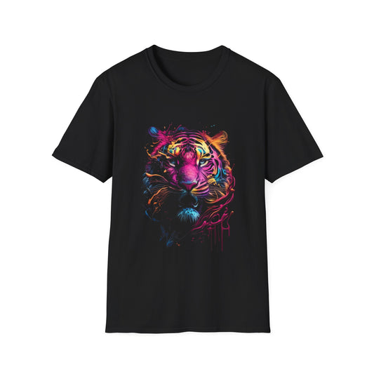 Colorful Tiger Graphic T-Shirt, Unisex Softstyle Tee, Animal Lover Gift, Nature Lover Apparel, Eco-Friendly Fashion, Summer Casual Wear
