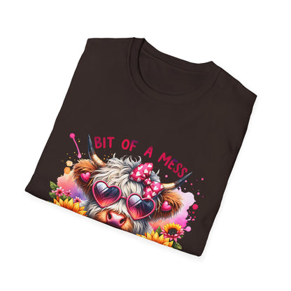 Bit of a Mess Unisex Softstyle T-Shirt, Cute Animal Graphic Tee, Perfect Gift for Pet Lovers, Casual Wear, Birthday Present, Floral Design