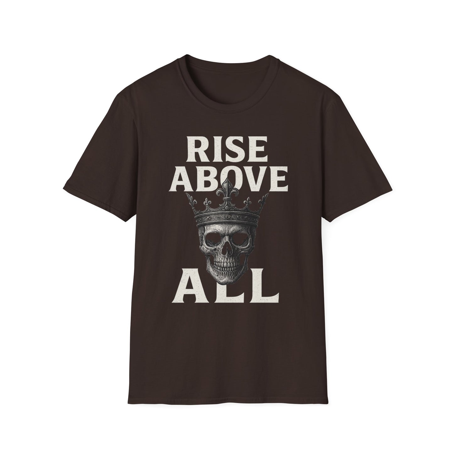 Unisex Skull Graphic Tee - Rise Above All, Unique Softstyle T-Shirt for Casual Wear, Gift for Friends, Trendy Streetwear