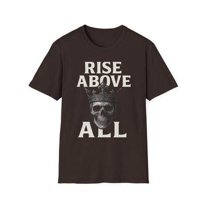 Unisex Skull Graphic Tee - Rise Above All, Unique Softstyle T-Shirt for Casual Wear, Gift for Friends, Trendy Streetwear