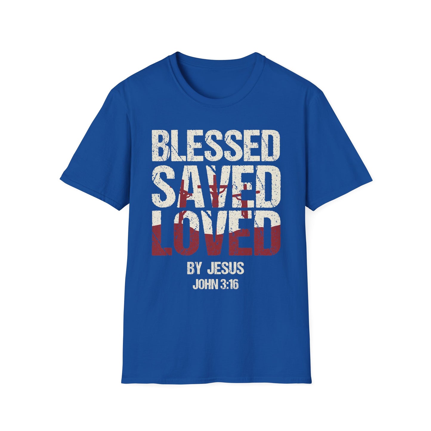 Faith-Inspired Graphic T-Shirt - Blessed, Saved, Loved - Perfect for Church, Gifts, or Everyday Wear