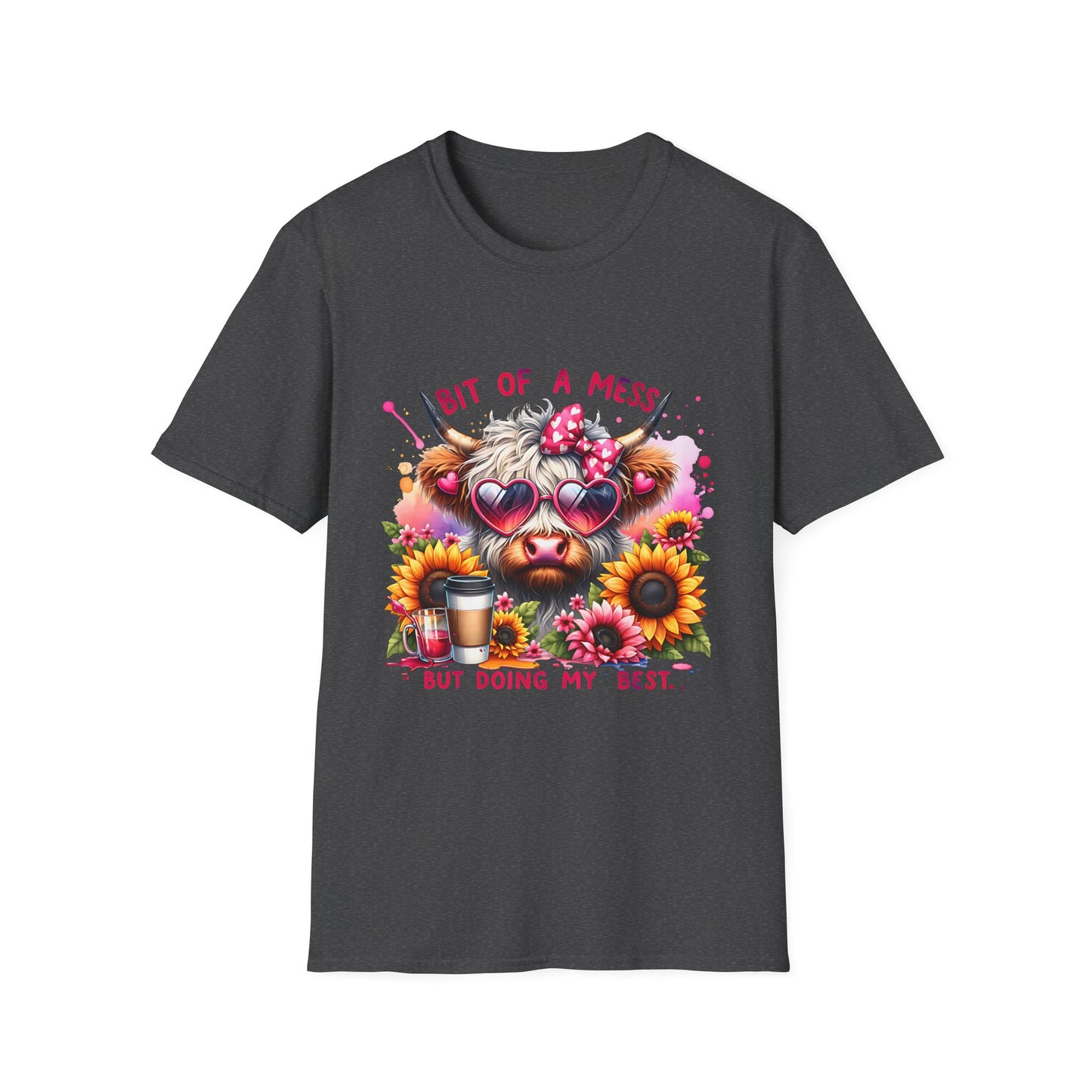 Bit of a Mess Unisex Softstyle T-Shirt, Cute Animal Graphic Tee, Perfect Gift for Pet Lovers, Casual Wear, Birthday Present, Floral Design