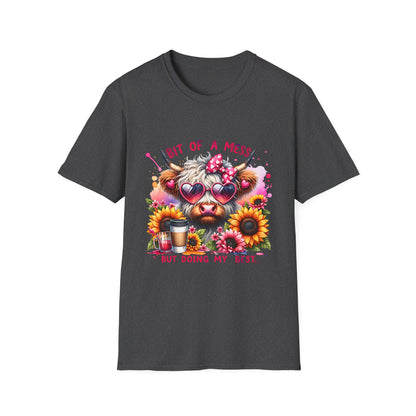 Bit of a Mess Unisex Softstyle T-Shirt, Cute Animal Graphic Tee, Perfect Gift for Pet Lovers, Casual Wear, Birthday Present, Floral Design