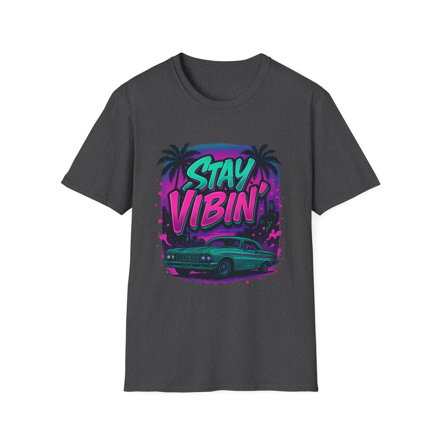 Stay Vibin' Unisex Softstyle T-Shirt, Retro Summer Tee, Cool Graphic Shirt, Gifts for Him, Beach Party Apparel, Casual Wear