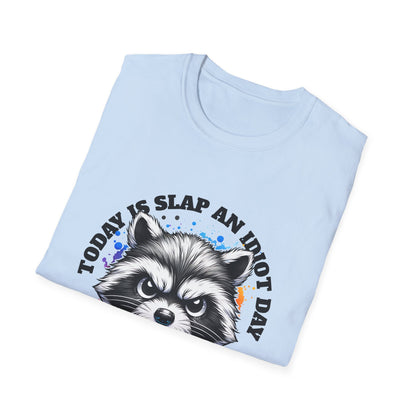 Funny Raccoon T-Shirt, Gift for Friends, Quirky Humor Shirt, Casual Wear, Slap an Idiot Day Tee, Birthday or Occasion Top