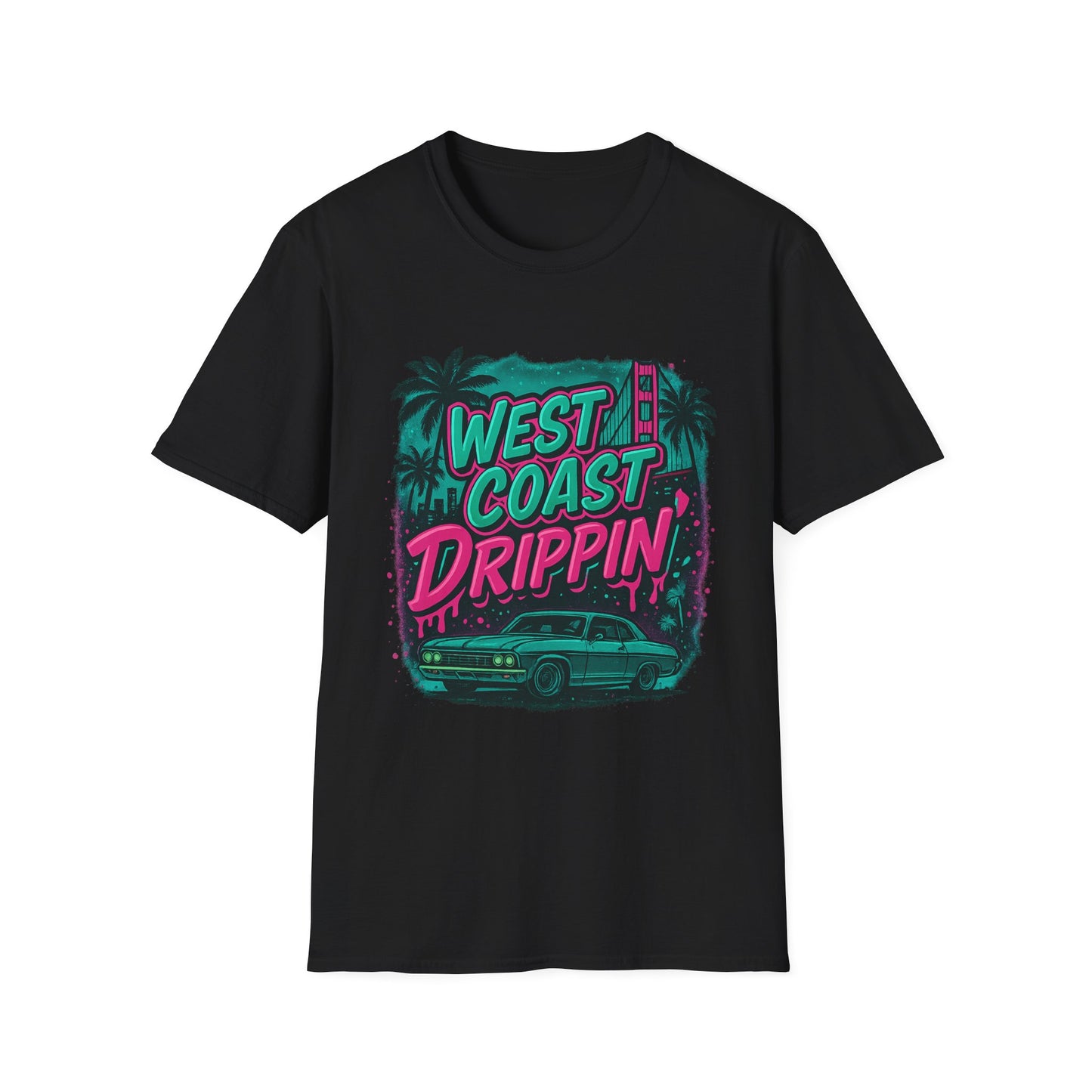 Retro West Coast Drippin' Unisex Softstyle T-Shirt | Vintage Graphic Tee, Summer Fashion, Streetwear, Gift for Him/Her, Festival Attire