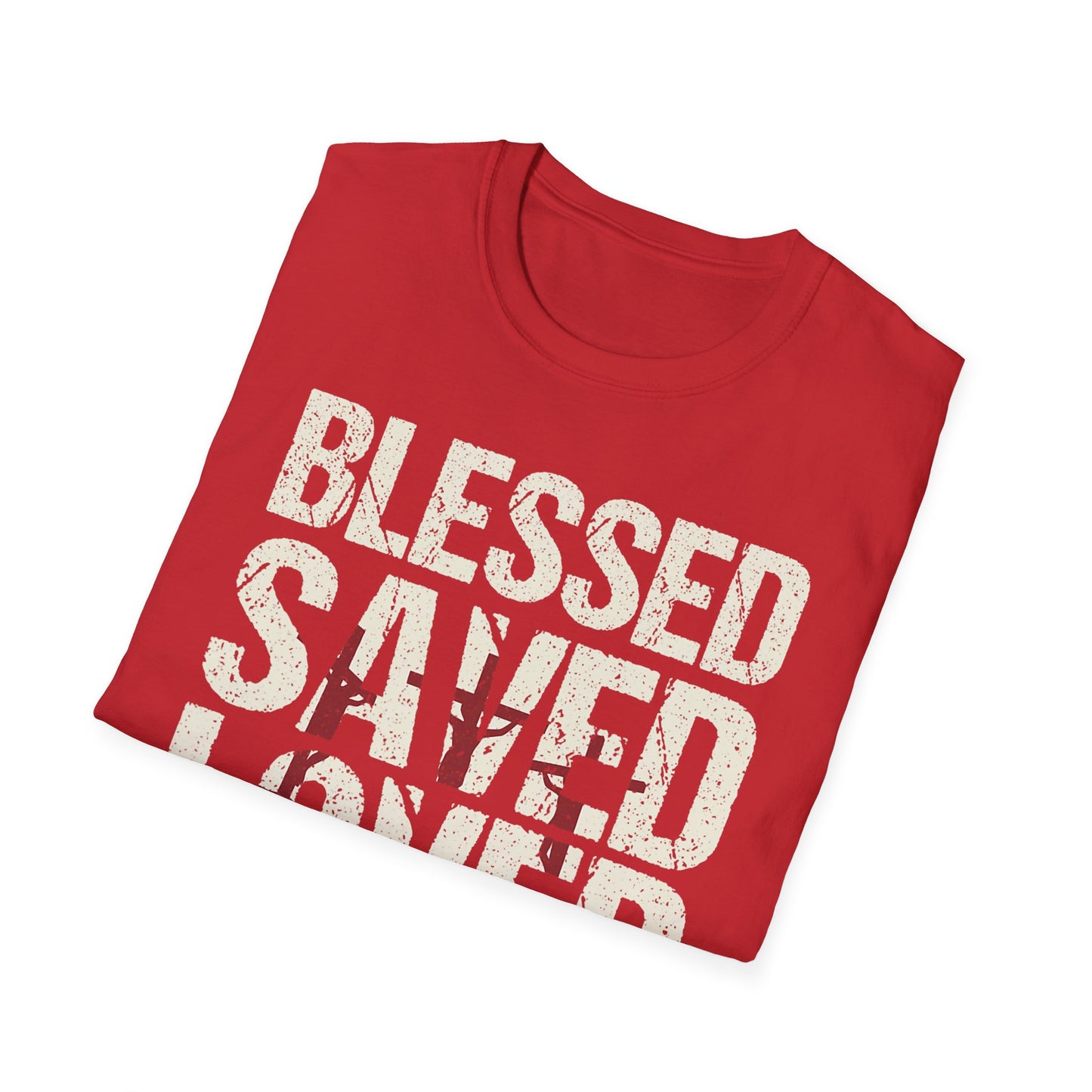 Faith-Inspired Graphic T-Shirt - Blessed, Saved, Loved - Perfect for Church, Gifts, or Everyday Wear