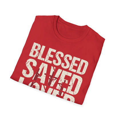 Faith-Inspired Graphic T-Shirt - Blessed, Saved, Loved - Perfect for Church, Gifts, or Everyday Wear