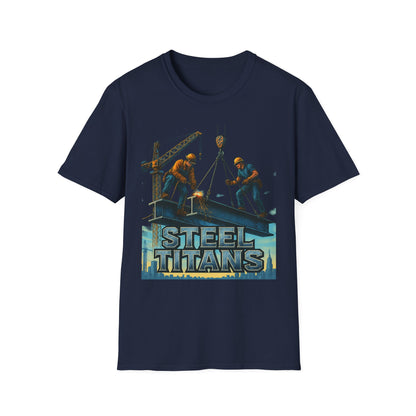 Steel Titans Unisex Softstyle T-Shirt | Construction Work Tee, Gift for Builders, Father's Day Shirt, Casual Workwear, Unique Graphic Tee