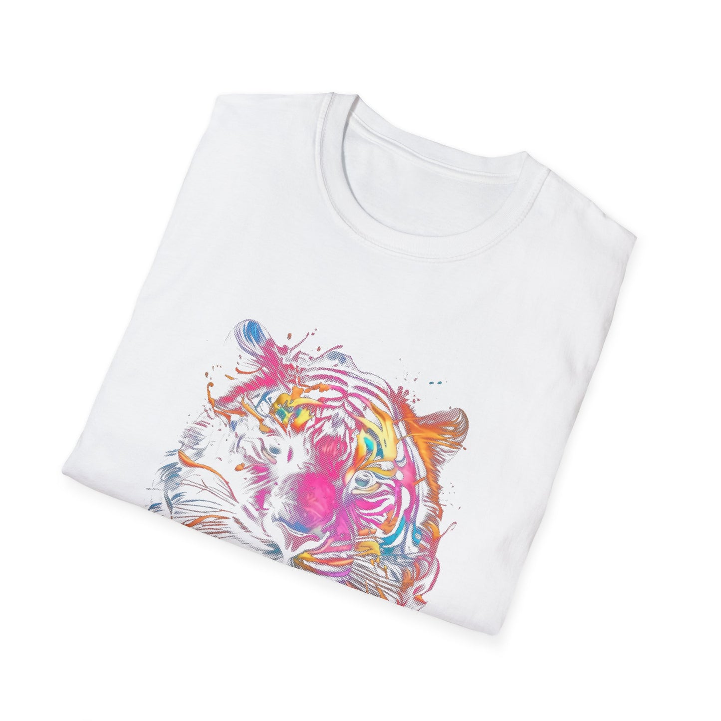 Colorful Tiger Graphic T-Shirt, Unisex Softstyle Tee, Animal Lover Gift, Nature Lover Apparel, Eco-Friendly Fashion, Summer Casual Wear