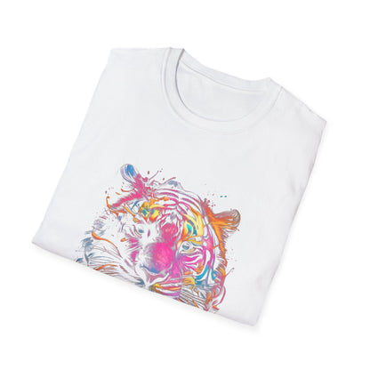 Colorful Tiger Graphic T-Shirt, Unisex Softstyle Tee, Animal Lover Gift, Nature Lover Apparel, Eco-Friendly Fashion, Summer Casual Wear