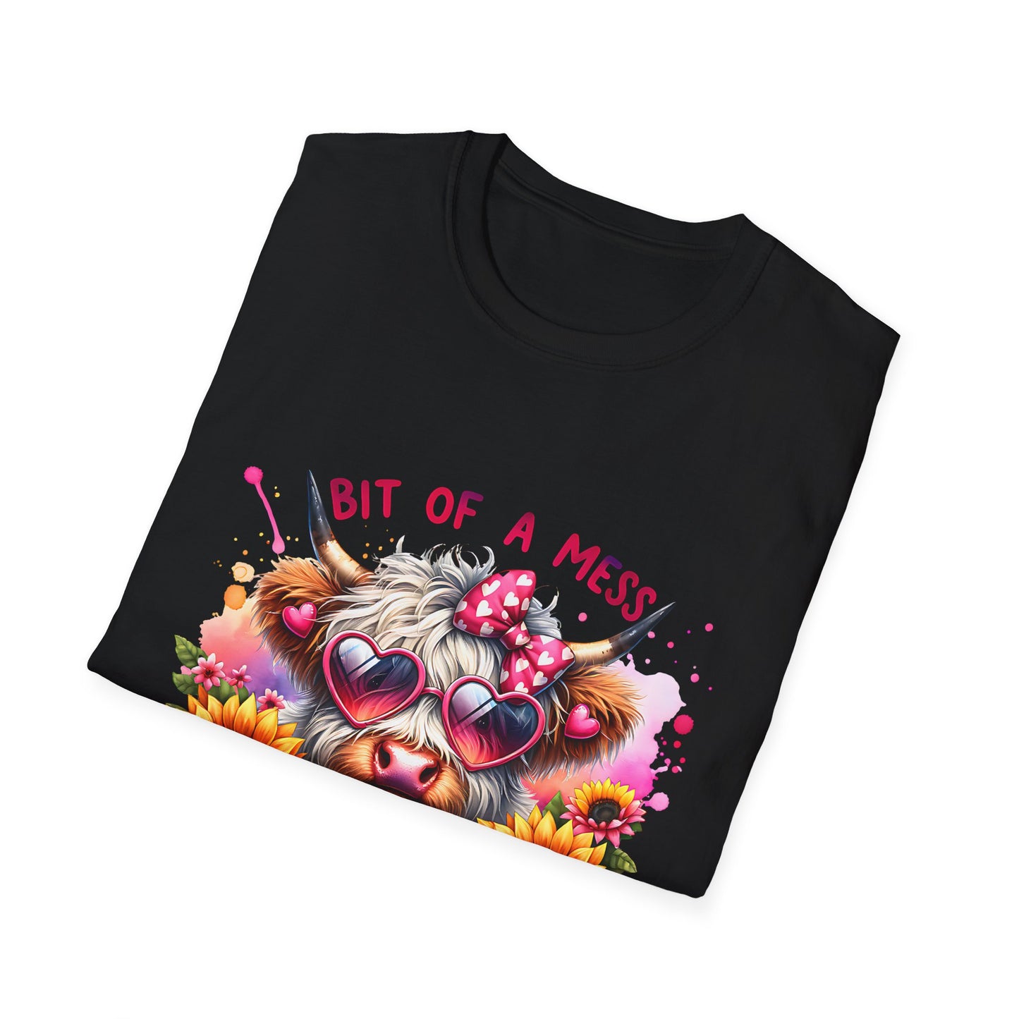 Bit of a Mess Unisex Softstyle T-Shirt, Cute Animal Graphic Tee, Perfect Gift for Pet Lovers, Casual Wear, Birthday Present, Floral Design