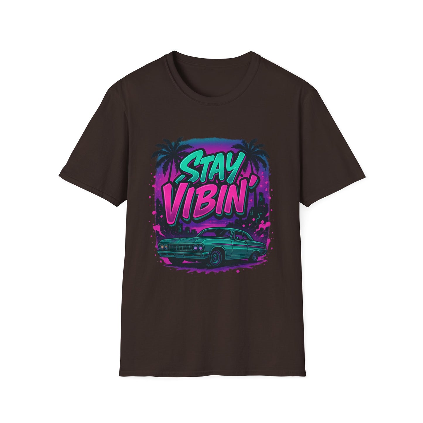 Stay Vibin' Unisex Softstyle T-Shirt, Retro Summer Tee, Cool Graphic Shirt, Gifts for Him, Beach Party Apparel, Casual Wear