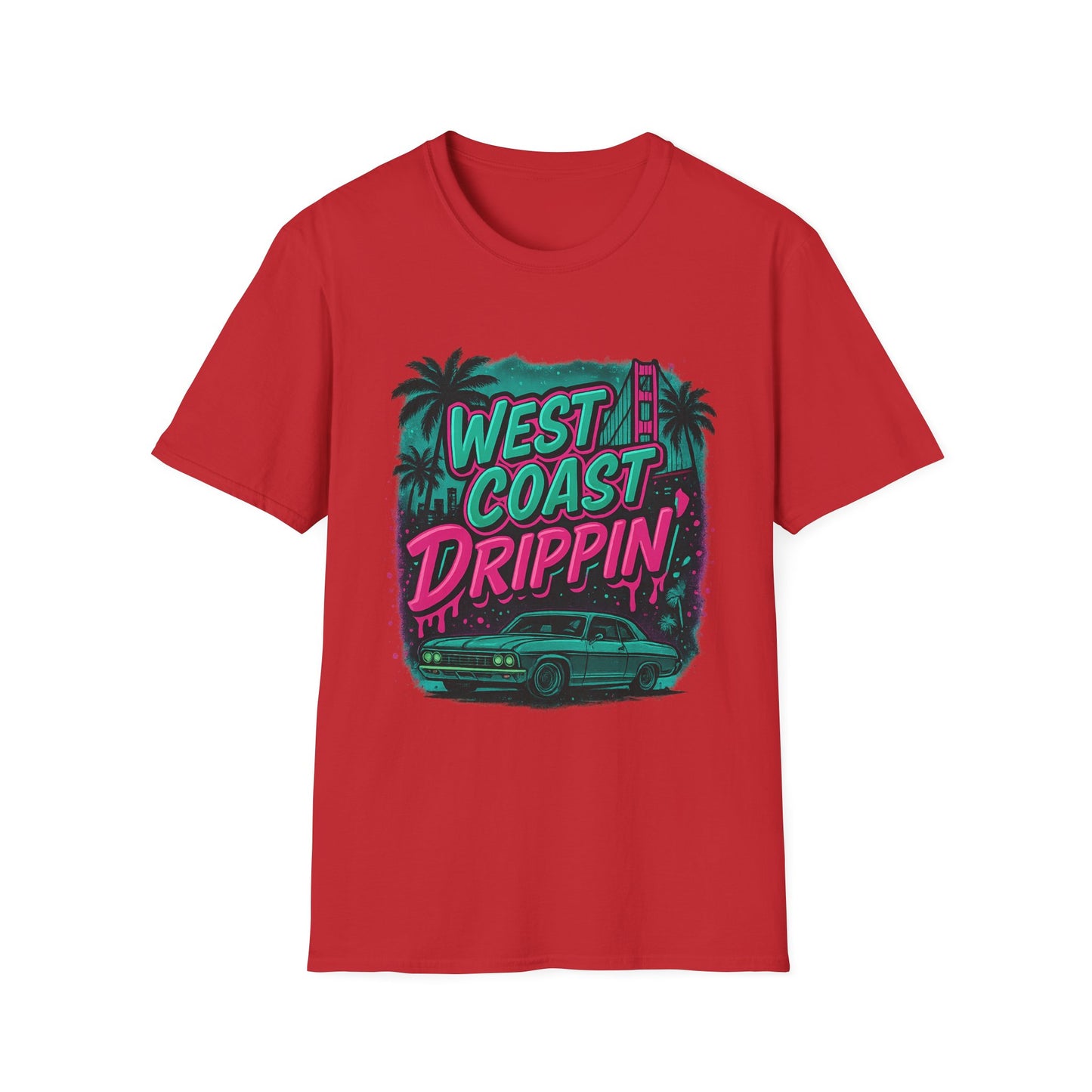Retro West Coast Drippin' Unisex Softstyle T-Shirt | Vintage Graphic Tee, Summer Fashion, Streetwear, Gift for Him/Her, Festival Attire