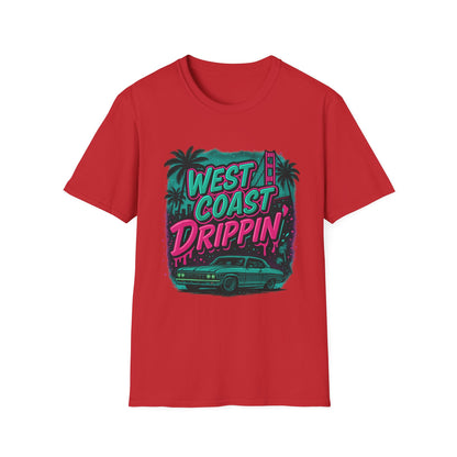 Retro West Coast Drippin' Unisex Softstyle T-Shirt | Vintage Graphic Tee, Summer Fashion, Streetwear, Gift for Him/Her, Festival Attire