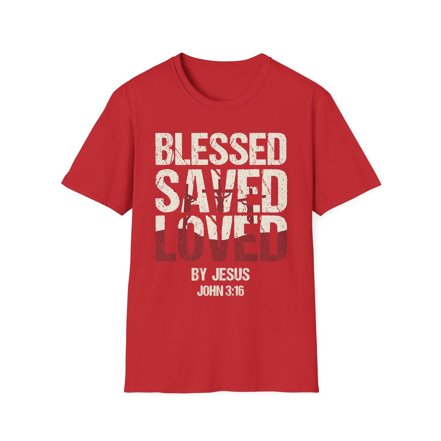 Faith-Inspired Graphic T-Shirt - Blessed, Saved, Loved - Perfect for Church, Gifts, or Everyday Wear