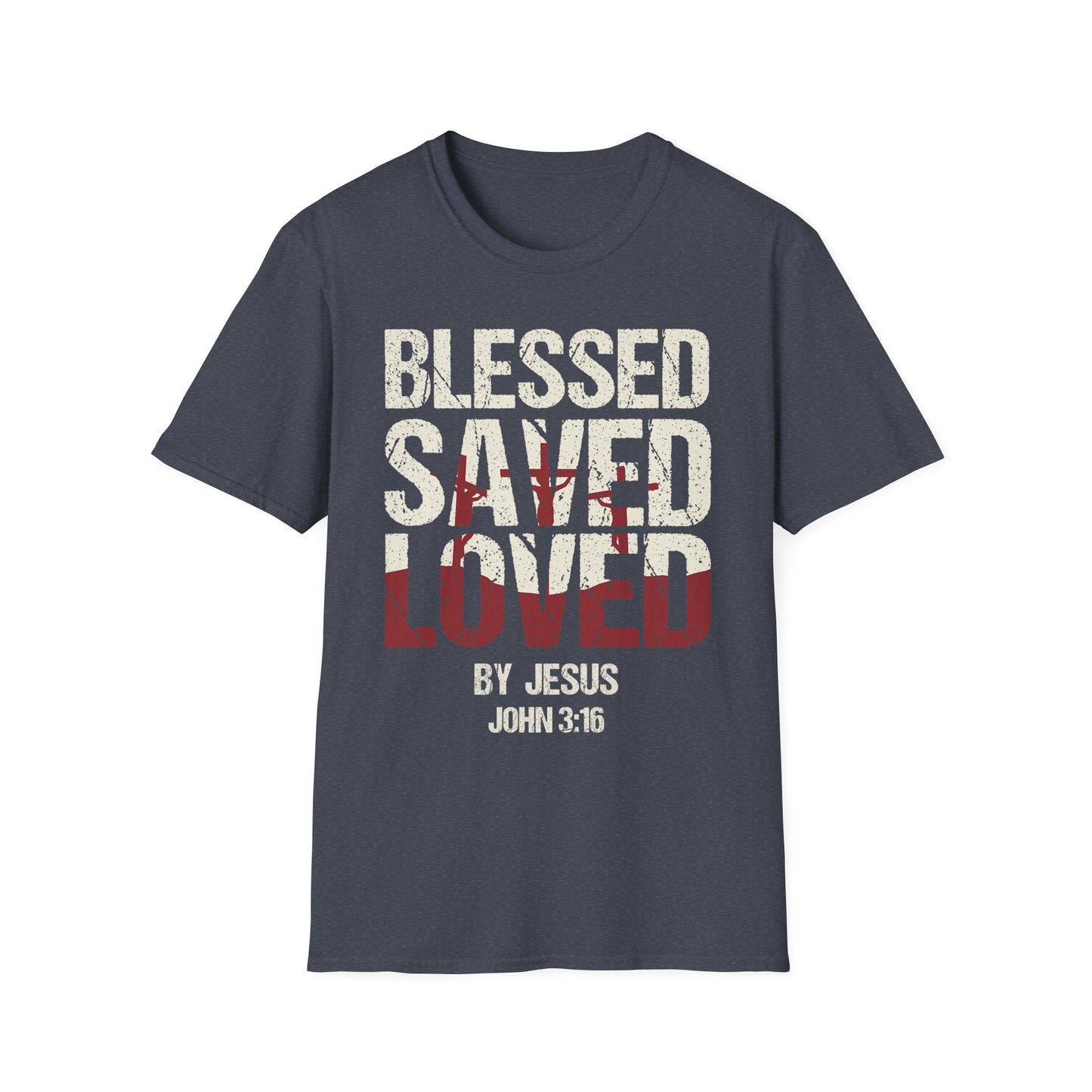 Faith-Inspired Graphic T-Shirt - Blessed, Saved, Loved - Perfect for Church, Gifts, or Everyday Wear
