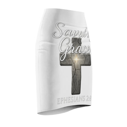 Saved by Grace Women's Pencil Skirt | Faith-Inspired Style, Christian Fashion, Ephesians 2:8, Religious Apparel, Trendy Skirt