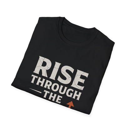 Inspirational Unisex Softstyle T-Shirt - Rise Through the Wreckage, Motivational Gift, Casual Wear, Workout Shirt, Uplifting Message Tee