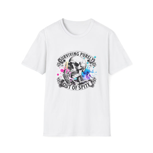 Surviving Purely Out of Spite T-Shirt | Inspirational Graphic Tee, Gift for Friends, Cool Casual Wear, Artistic Skull Design