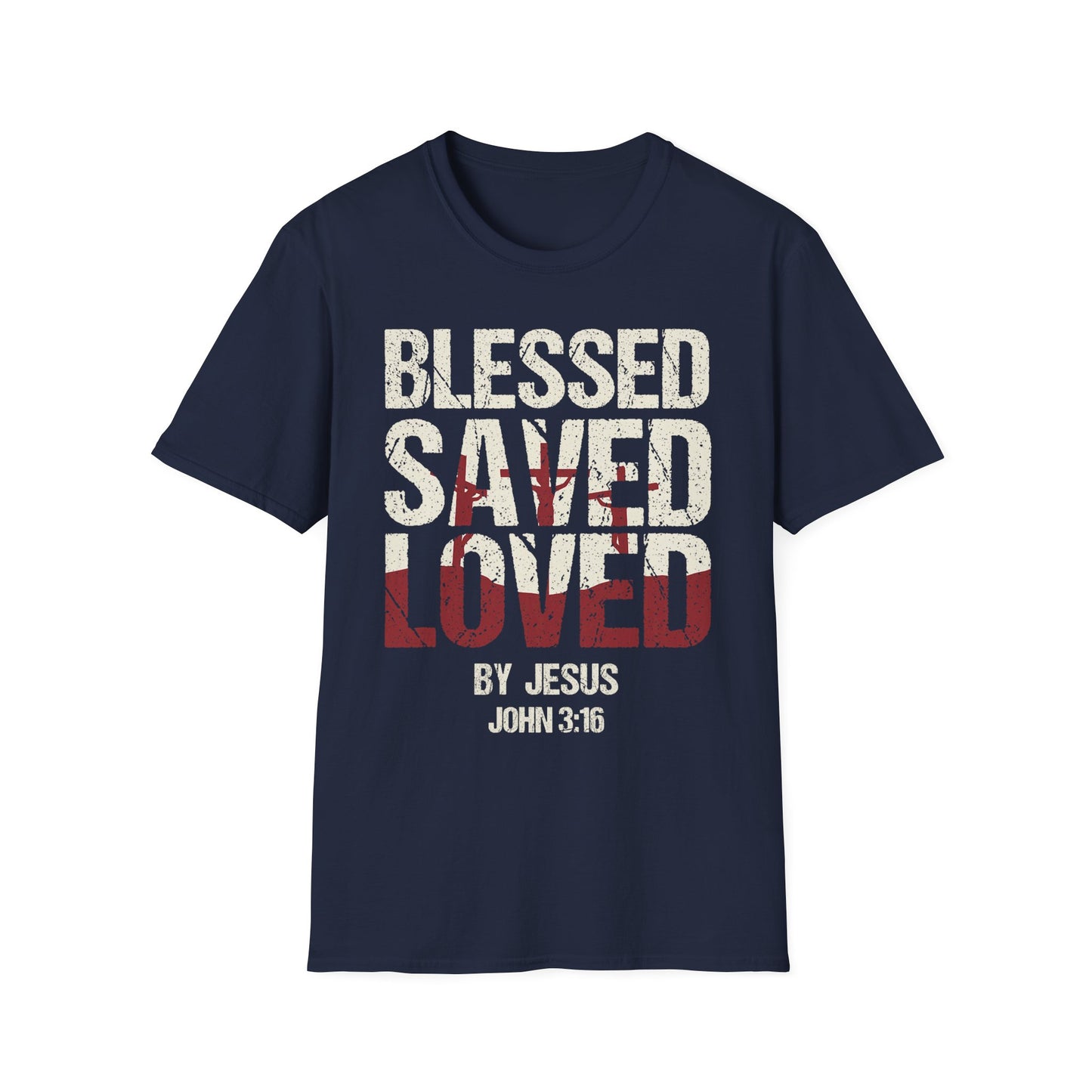 Faith-Inspired Graphic T-Shirt - Blessed, Saved, Loved - Perfect for Church, Gifts, or Everyday Wear