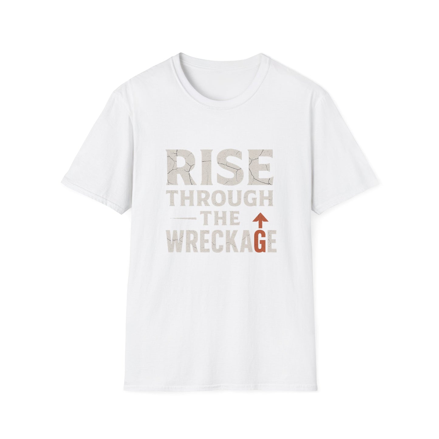 Inspirational Unisex Softstyle T-Shirt - Rise Through the Wreckage, Motivational Gift, Casual Wear, Workout Shirt, Uplifting Message Tee