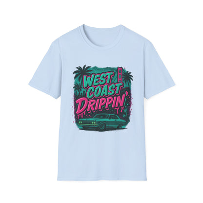 Retro West Coast Drippin' Unisex Softstyle T-Shirt | Vintage Graphic Tee, Summer Fashion, Streetwear, Gift for Him/Her, Festival Attire