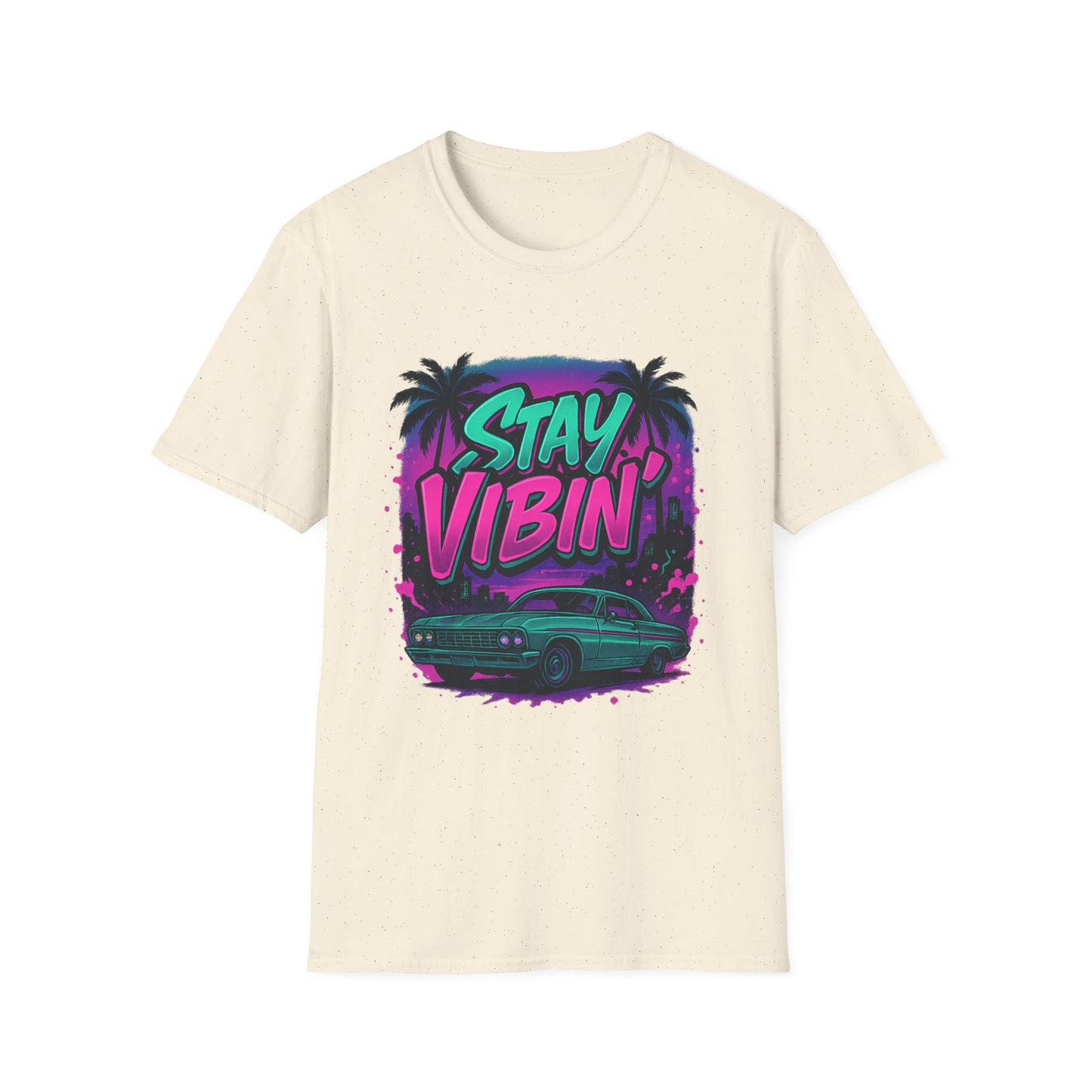 Stay Vibin' Unisex Softstyle T-Shirt, Retro Summer Tee, Cool Graphic Shirt, Gifts for Him, Beach Party Apparel, Casual Wear