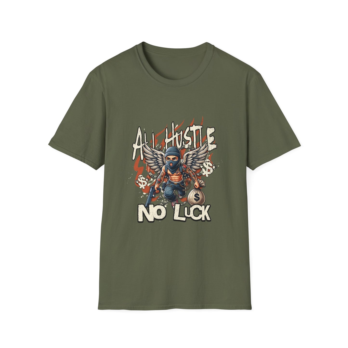 All Hustle No Luck Unisex Softstyle T-Shirt | Motivational Apparel, Graphic Tee, Casual Wear, Gift for Entrepreneurs, Streetwear
