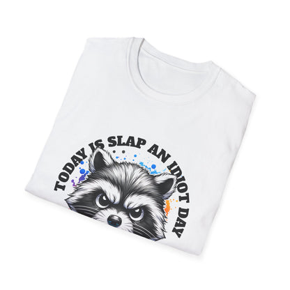 Funny Raccoon T-Shirt, Gift for Friends, Quirky Humor Shirt, Casual Wear, Slap an Idiot Day Tee, Birthday or Occasion Top