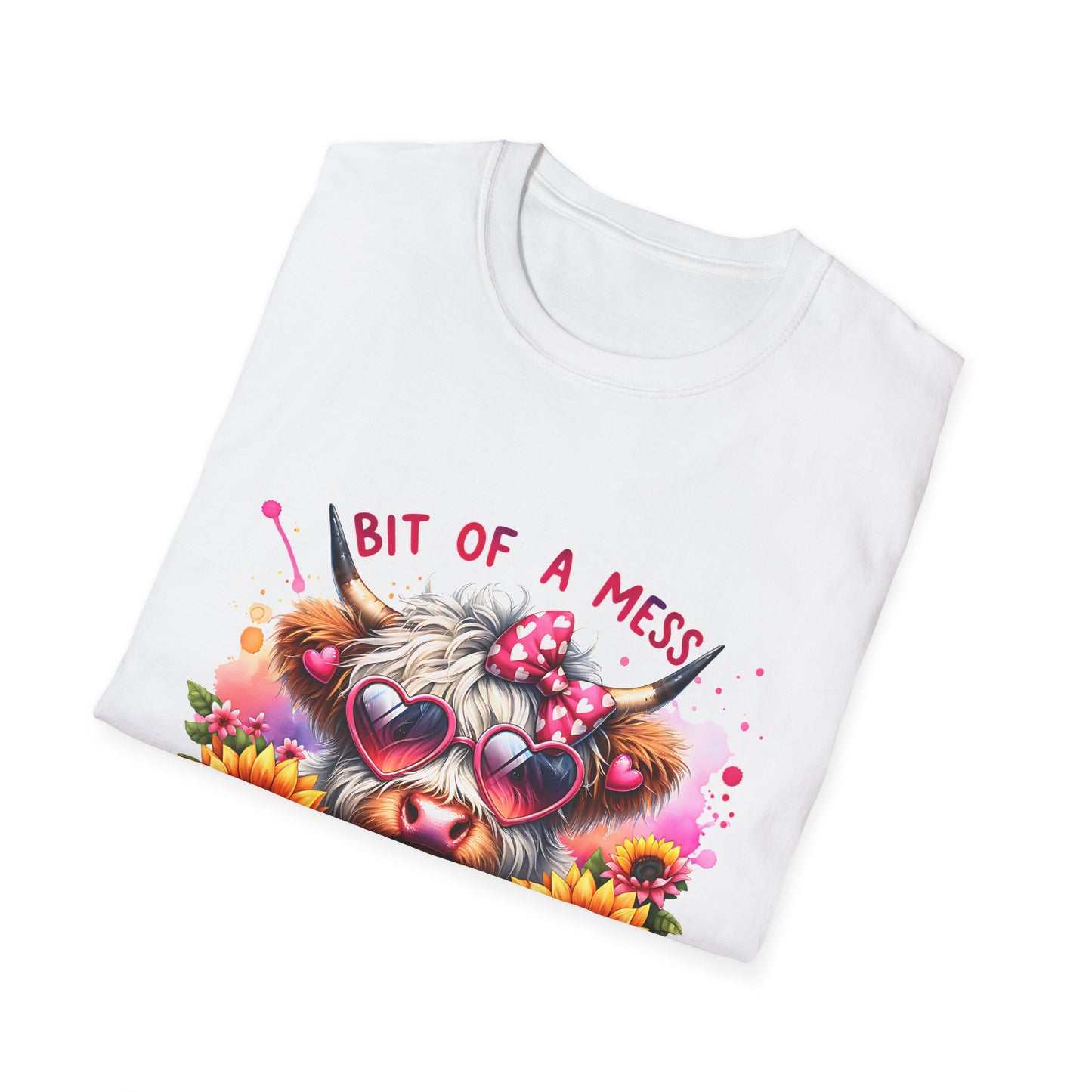 Bit of a Mess Unisex Softstyle T-Shirt, Cute Animal Graphic Tee, Perfect Gift for Pet Lovers, Casual Wear, Birthday Present, Floral Design
