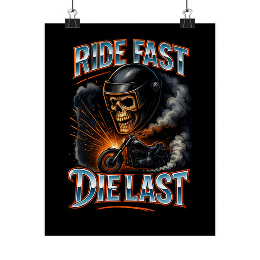 Cool Motorcycle Art Prints, Ride Fast Die Last Wall Decor, Biker Gift, Vintage Skull Poster, Edgy Home Decor