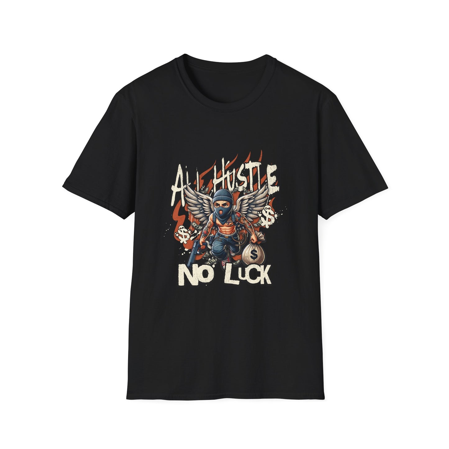 All Hustle No Luck Unisex Softstyle T-Shirt | Motivational Apparel, Graphic Tee, Casual Wear, Gift for Entrepreneurs, Streetwear