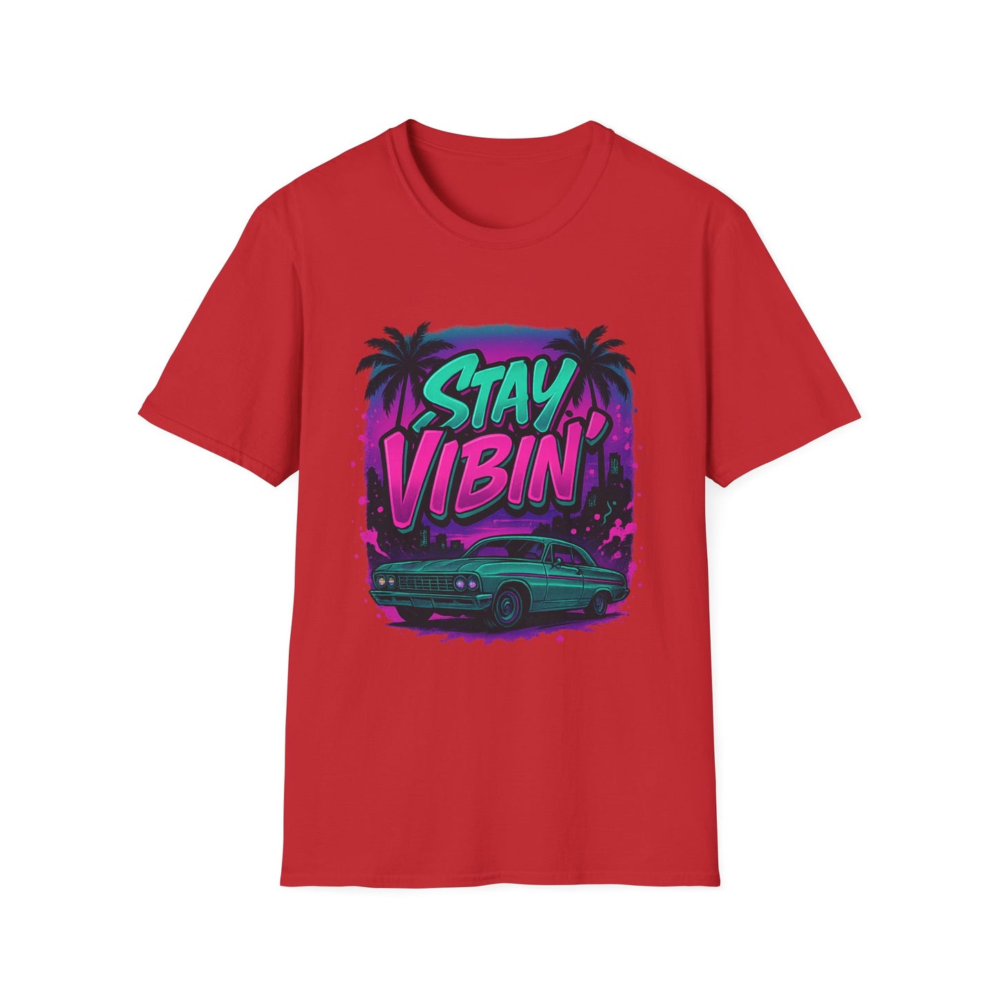 Stay Vibin' Unisex Softstyle T-Shirt, Retro Summer Tee, Cool Graphic Shirt, Gifts for Him, Beach Party Apparel, Casual Wear