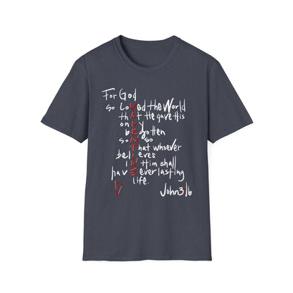 Faith-Inspired Unisex Softstyle T-Shirt - John 3:16 Love Graphic