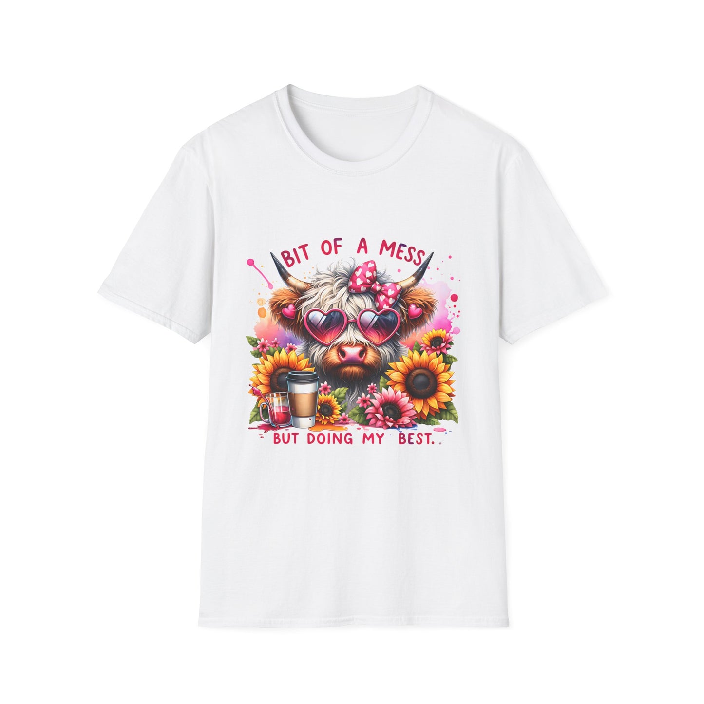 Bit of a Mess Unisex Softstyle T-Shirt, Cute Animal Graphic Tee, Perfect Gift for Pet Lovers, Casual Wear, Birthday Present, Floral Design