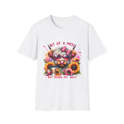 Bit of a Mess Unisex Softstyle T-Shirt, Cute Animal Graphic Tee, Perfect Gift for Pet Lovers, Casual Wear, Birthday Present, Floral Design