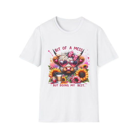 Bit of a Mess Unisex Softstyle T-Shirt, Cute Animal Graphic Tee, Perfect Gift for Pet Lovers, Casual Wear, Birthday Present, Floral Design
