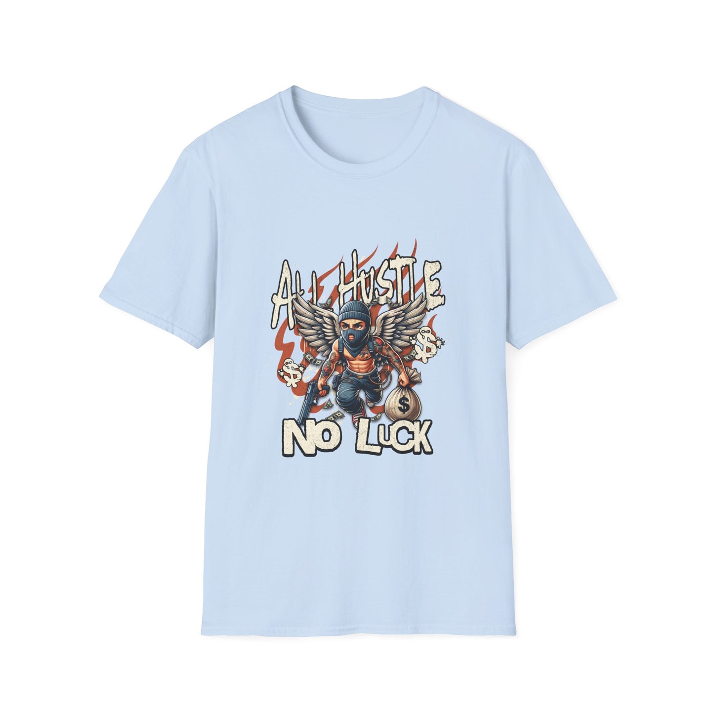 All Hustle No Luck Unisex Softstyle T-Shirt | Motivational Apparel, Graphic Tee, Casual Wear, Gift for Entrepreneurs, Streetwear