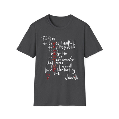 Faith-Inspired Unisex Softstyle T-Shirt - John 3:16 Love Graphic