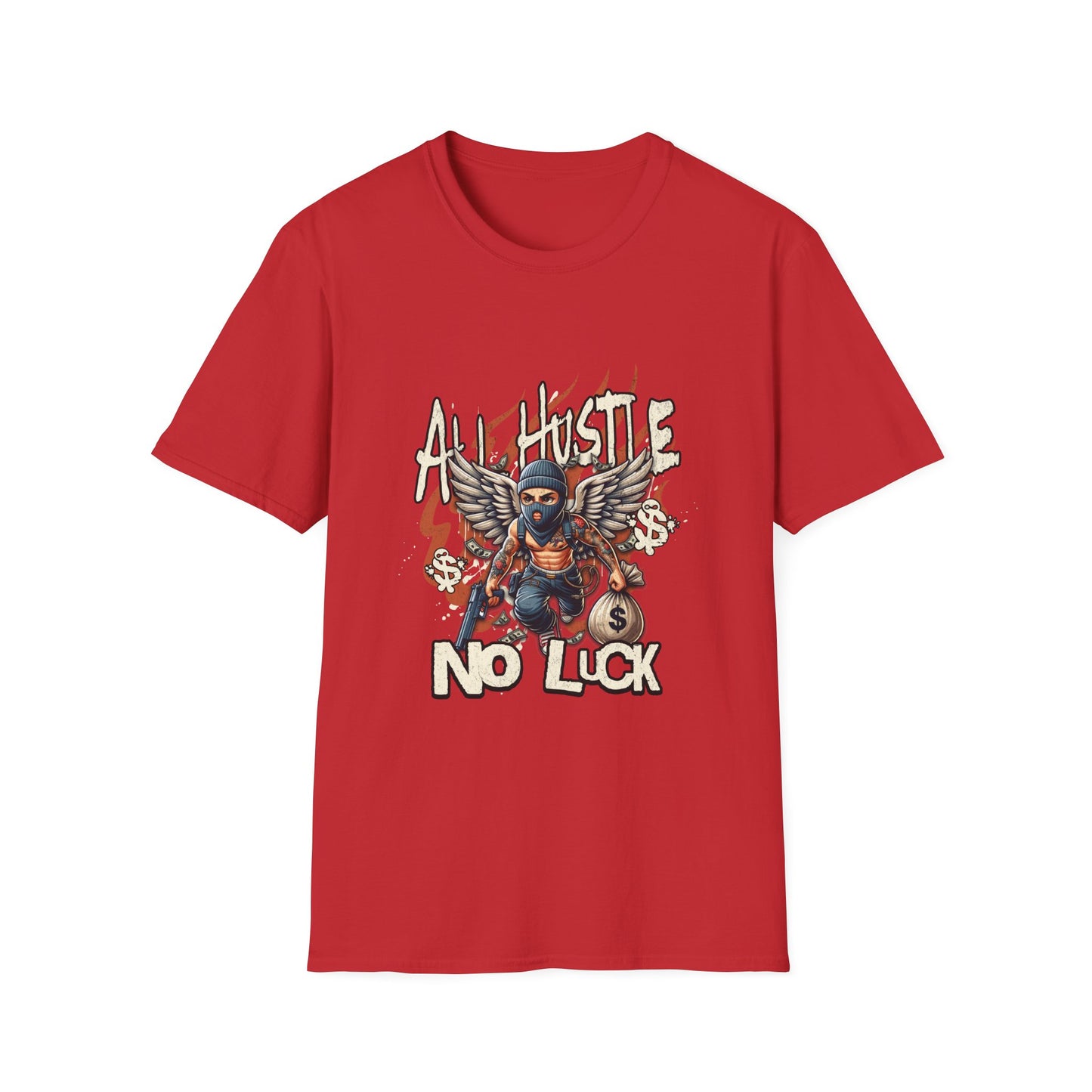 All Hustle No Luck Unisex Softstyle T-Shirt | Motivational Apparel, Graphic Tee, Casual Wear, Gift for Entrepreneurs, Streetwear