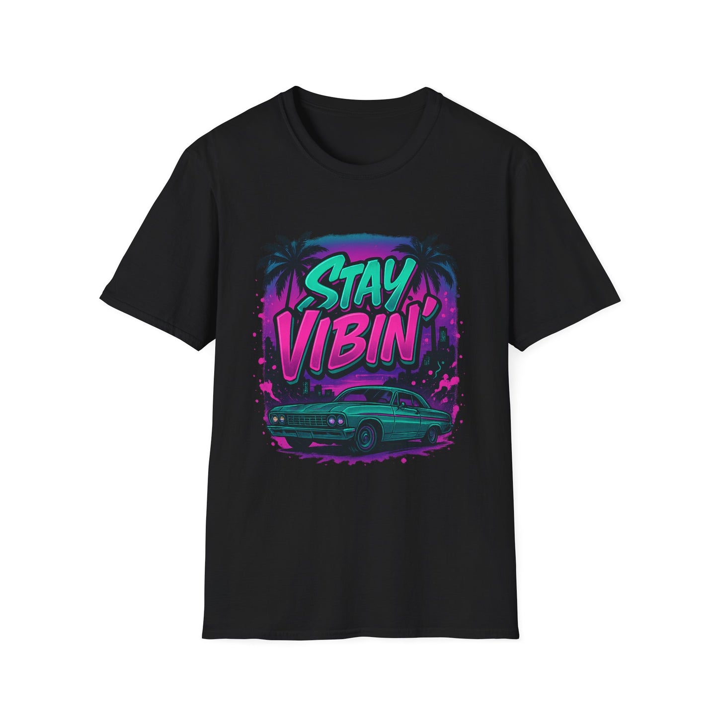 Stay Vibin' Unisex Softstyle T-Shirt, Retro Summer Tee, Cool Graphic Shirt, Gifts for Him, Beach Party Apparel, Casual Wear