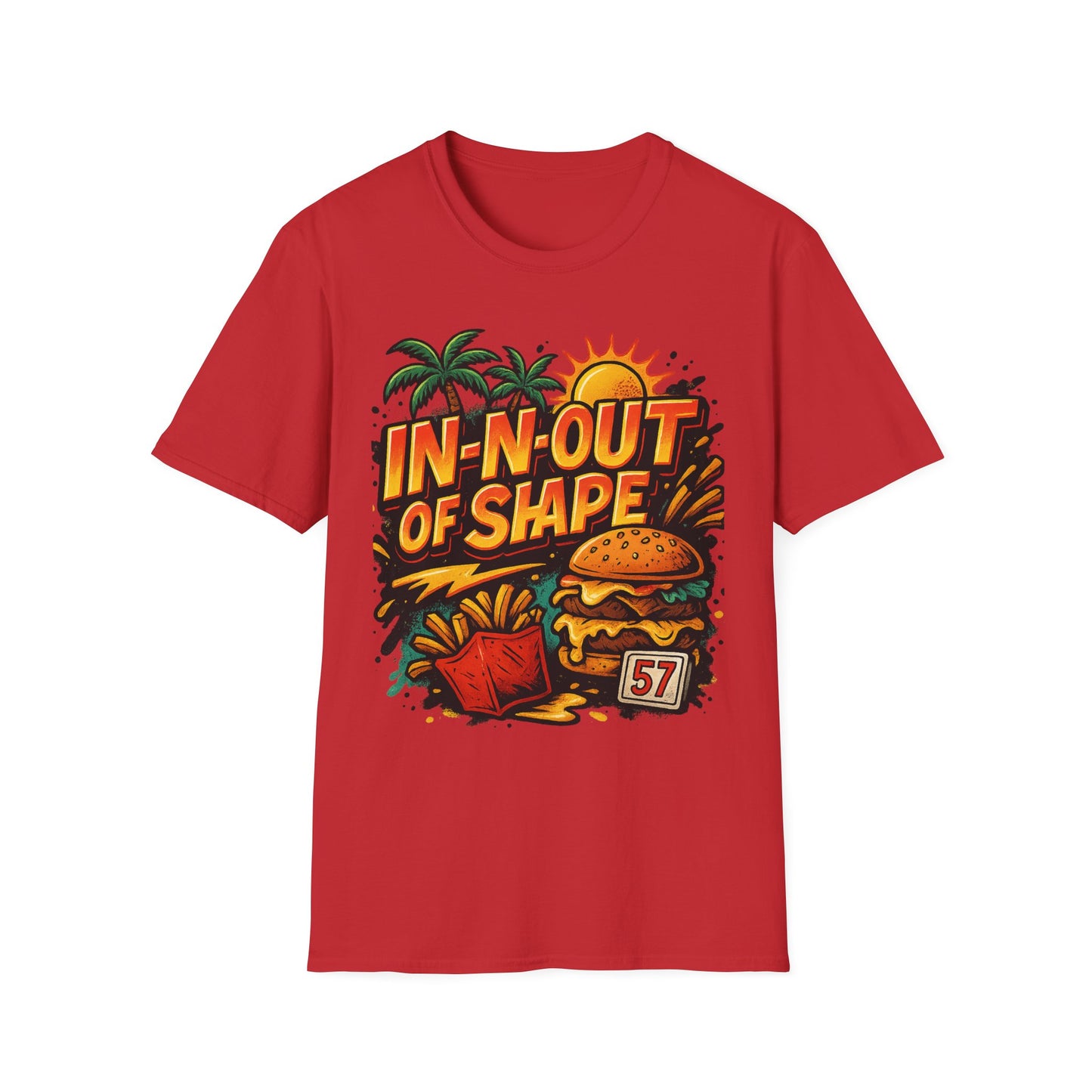 In-N-Out of Shape T-Shirt, Fun Graphic Tee, Perfect Gift for Food Lovers, Casual Wear, Summer Style
