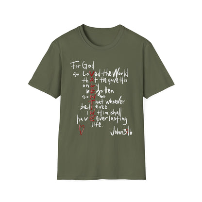 Faith-Inspired Unisex Softstyle T-Shirt - John 3:16 Love Graphic