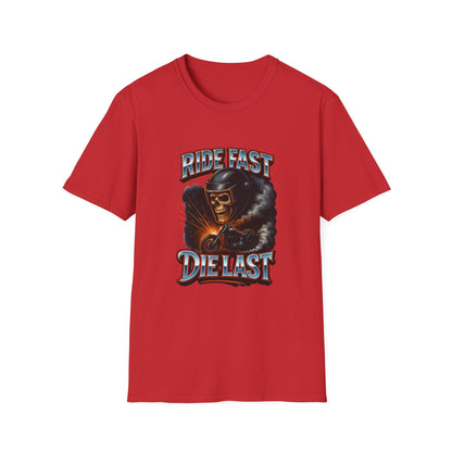 Ride Fast, Die Last Graphic Tee - Unisex Softstyle T-Shirt, Biker Gift, Motorcycle Apparel, Casual Wear, Ride Culture Shirt