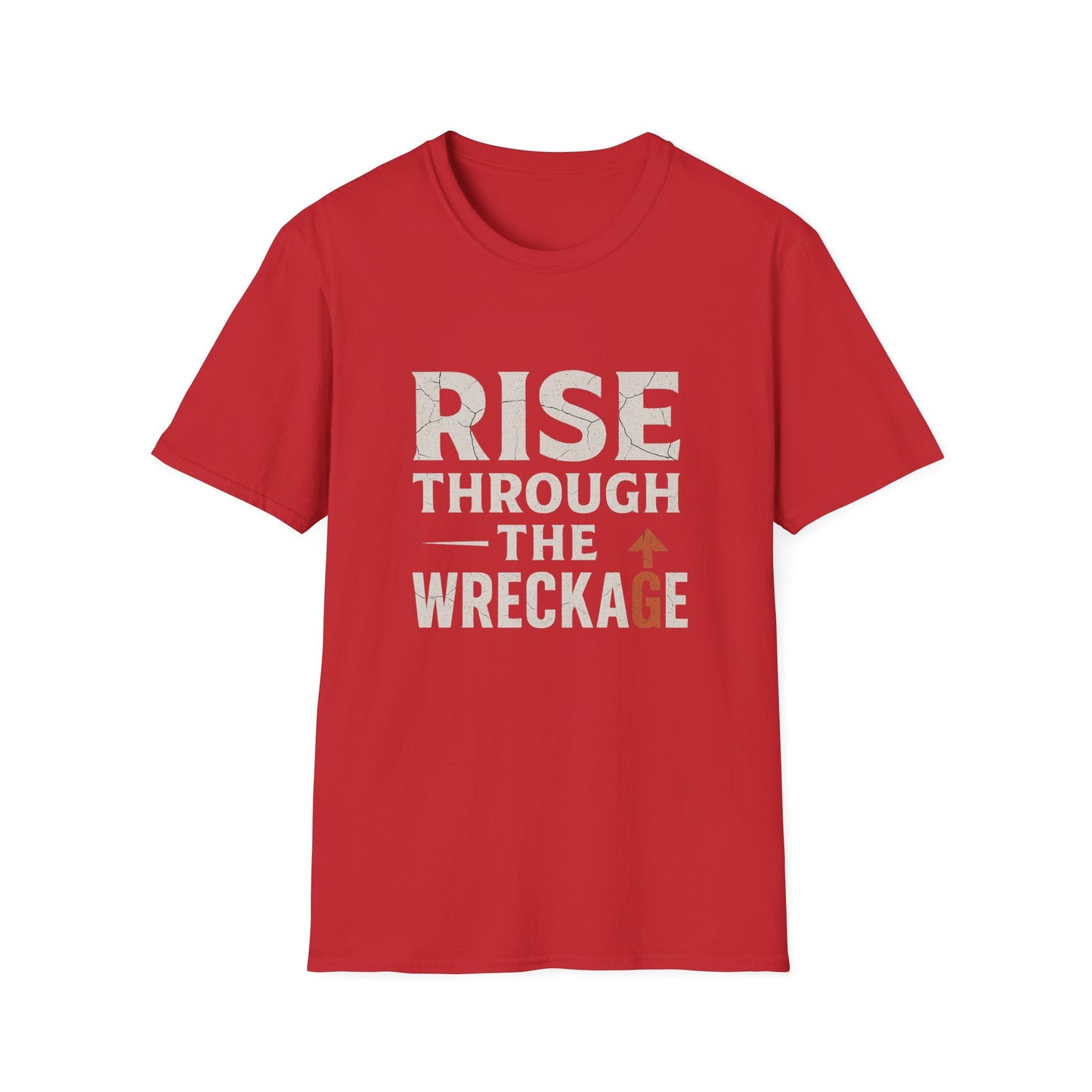 Inspirational Unisex Softstyle T-Shirt - Rise Through the Wreckage, Motivational Gift, Casual Wear, Workout Shirt, Uplifting Message Tee