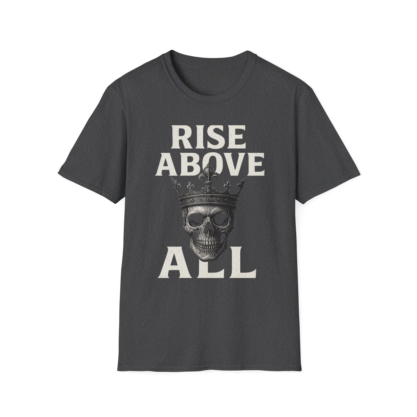 Unisex Skull Graphic Tee - Rise Above All, Unique Softstyle T-Shirt for Casual Wear, Gift for Friends, Trendy Streetwear